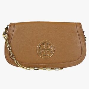 Tory Burch 'Amanda' Logo Flap Clutch in Royal Tan